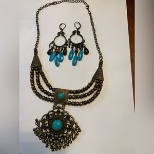 Bronze w/Turquoise Necklace & Earrings